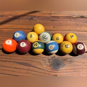 12 Vintage Billiard/Pool Balls. 3 Antique Clay in the Mix.